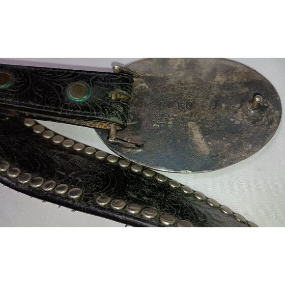 VTG Billy Belts Calif. Black Studded Leather Belt with Buckle,  Men's Size 36 - Picture 2 of 3